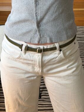 LIÉ STUDIO Olive Green Slim Cowhide Leather Belt